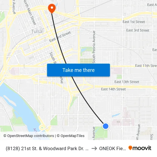 (8128) 21st St. & Woodward Park Dr. Eb to ONEOK Field map