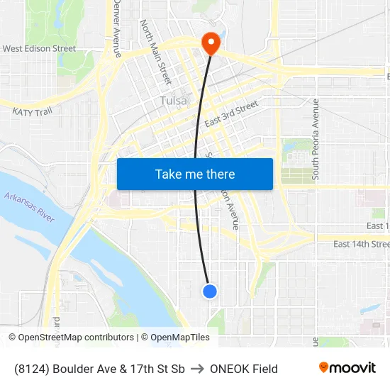 (8124) Boulder Ave & 17th St Sb to ONEOK Field map
