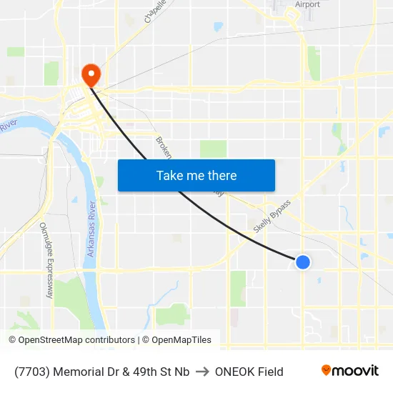 (7703) Memorial Dr & 49th St Nb to ONEOK Field map