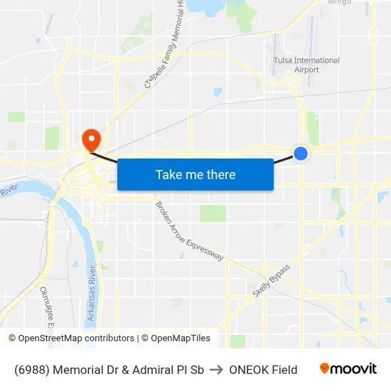 (6988) Memorial Dr & Admiral Pl Sb to ONEOK Field map