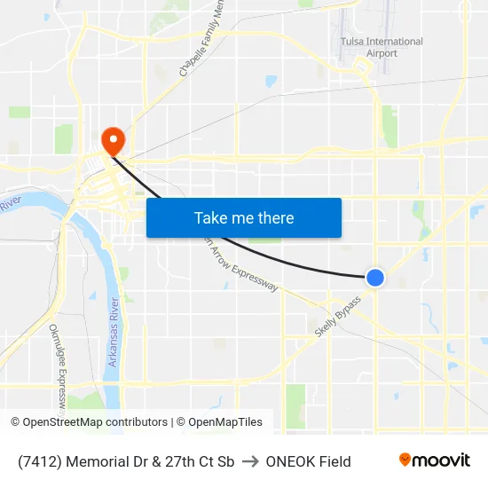 (7412) Memorial Dr & 27th Ct Sb to ONEOK Field map