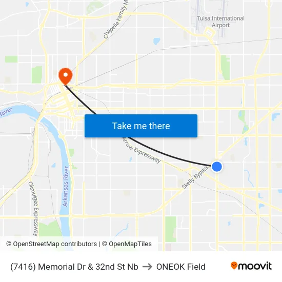 (7416) Memorial Dr & 32nd St Nb to ONEOK Field map