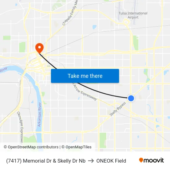 (7417) Memorial Dr & Skelly Dr Nb to ONEOK Field map
