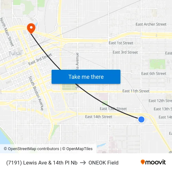 (7191) Lewis Ave & 14th Pl Nb to ONEOK Field map