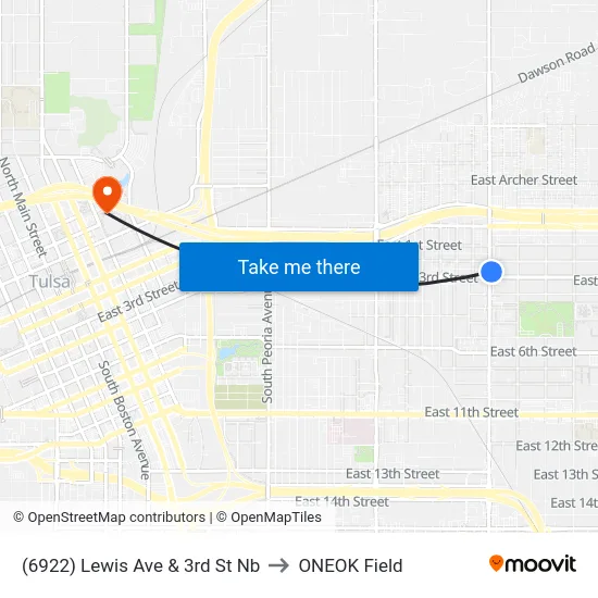 (6922) Lewis Ave & 3rd St Nb to ONEOK Field map