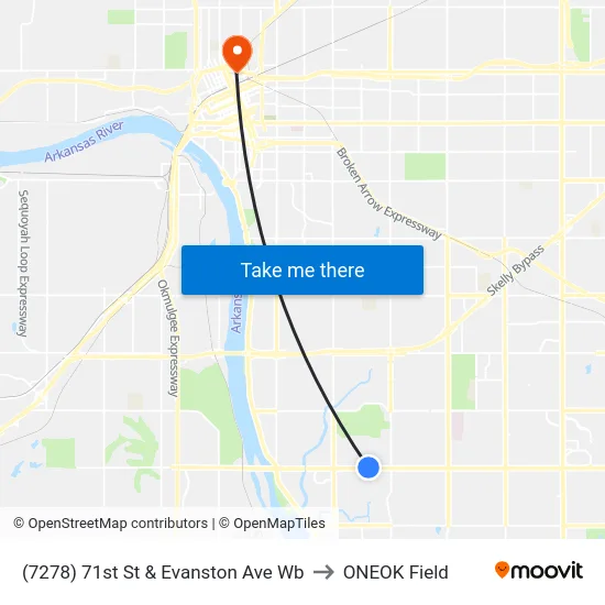 (7278) 71st St & Evanston Ave Wb to ONEOK Field map