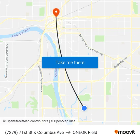 (7279) 71st St & Columbia Ave to ONEOK Field map
