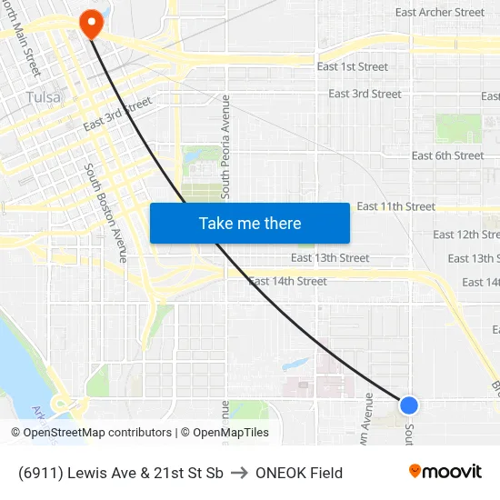 (6911) Lewis Ave & 21st St Sb to ONEOK Field map