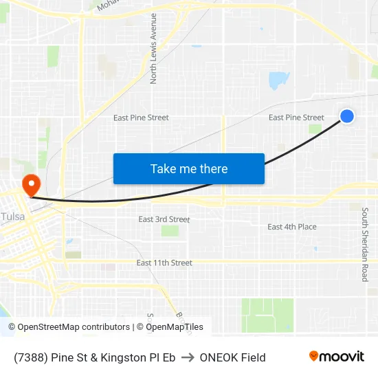 (7388) Pine St & Kingston Pl Eb to ONEOK Field map