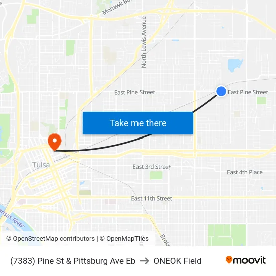 (7383) Pine St & Pittsburg Ave Eb to ONEOK Field map