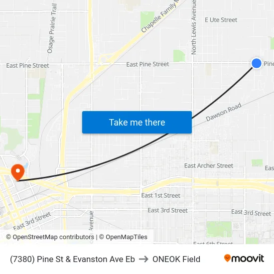 (7380) Pine St & Evanston Ave Eb to ONEOK Field map