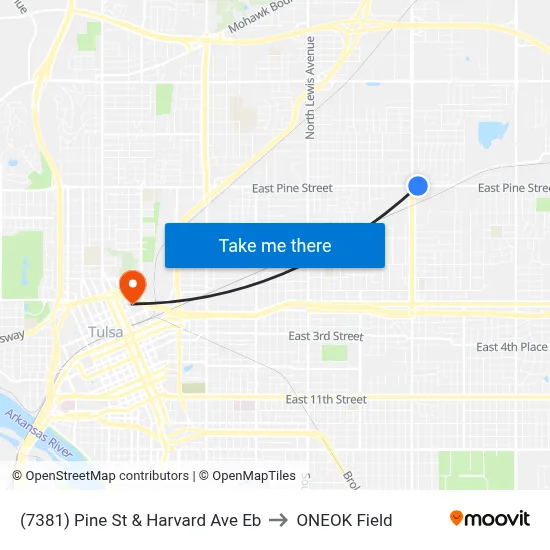 (7381) Pine St & Harvard Ave Eb to ONEOK Field map