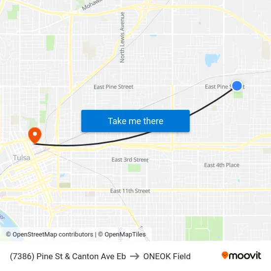(7386) Pine St & Canton Ave Eb to ONEOK Field map