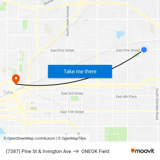 (7387) Pine St & Irvington Ave to ONEOK Field map