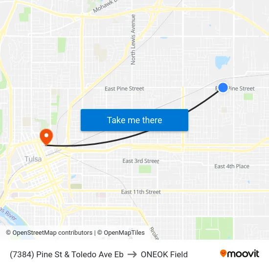 (7384) Pine St & Toledo Ave Eb to ONEOK Field map