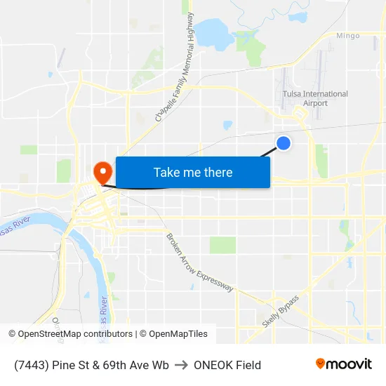 (7443) Pine St & 69th Ave Wb to ONEOK Field map