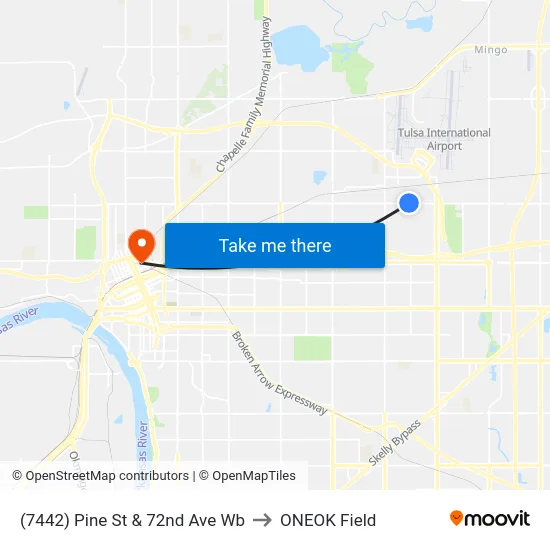 (7442) Pine St & 72nd Ave Wb to ONEOK Field map