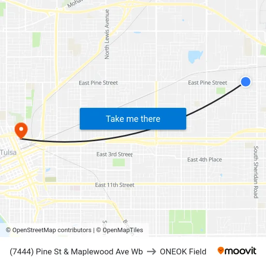 (7444) Pine St & Maplewood Ave Wb to ONEOK Field map