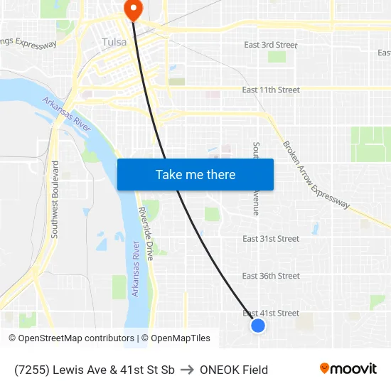 (7255) Lewis Ave & 41st St Sb to ONEOK Field map