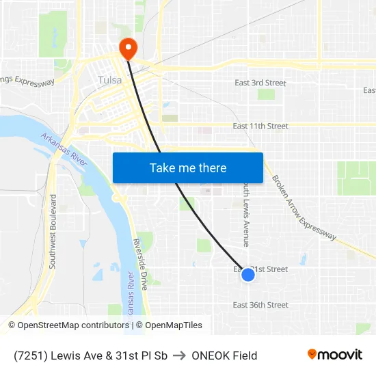 (7251) Lewis Ave & 31st Pl Sb to ONEOK Field map