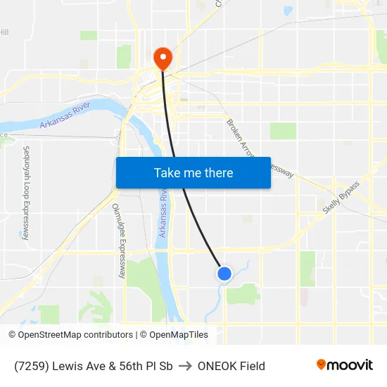 (7259) Lewis Ave & 56th Pl Sb to ONEOK Field map