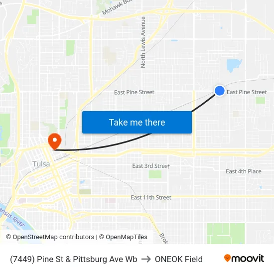 (7449) Pine St & Pittsburg Ave Wb to ONEOK Field map