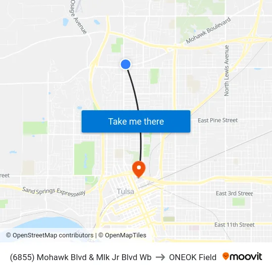 (6855) Mohawk Blvd & Mlk Jr Blvd Wb to ONEOK Field map