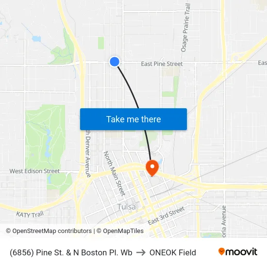 (6856) Pine St. & N Boston Pl. Wb to ONEOK Field map