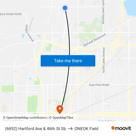 (6852) Hartford Ave & 46th St Sb to ONEOK Field map