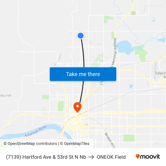 (7139) Hartford Ave & 53rd St N Nb to ONEOK Field map
