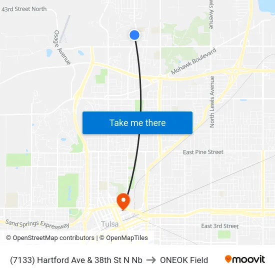 (7133) Hartford Ave & 38th St N Nb to ONEOK Field map