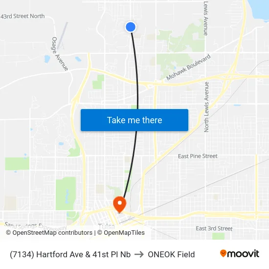 (7134) Hartford Ave & 41st Pl Nb to ONEOK Field map