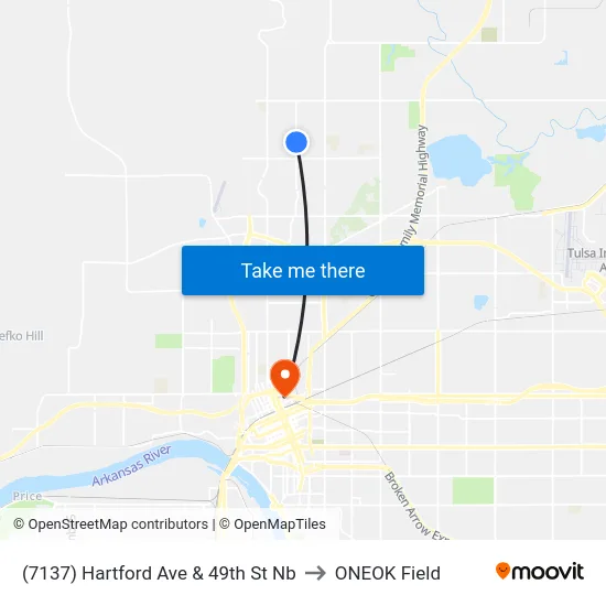(7137) Hartford Ave & 49th St Nb to ONEOK Field map