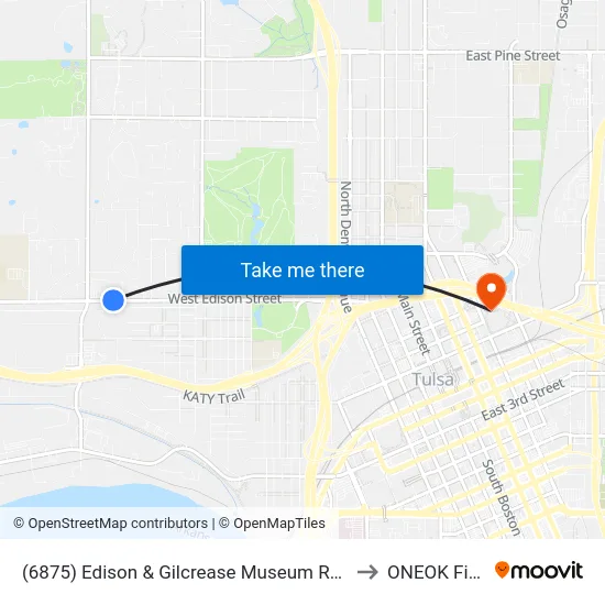 (6875) Edison & Gilcrease Museum Rd Wb to ONEOK Field map