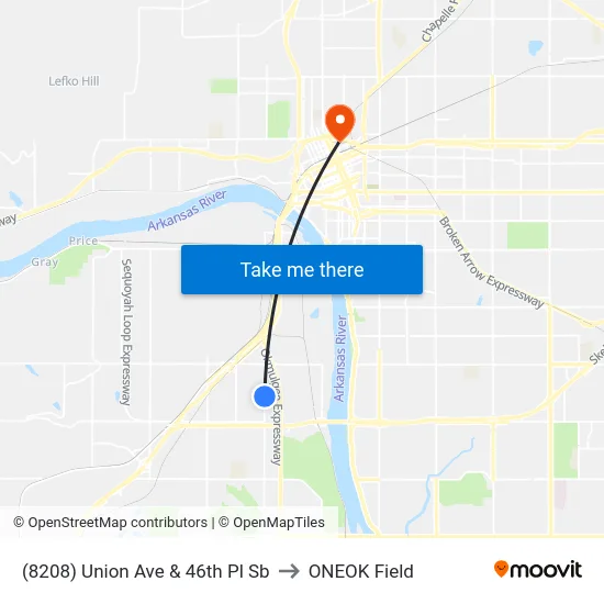 (8208) Union Ave & 46th Pl Sb to ONEOK Field map