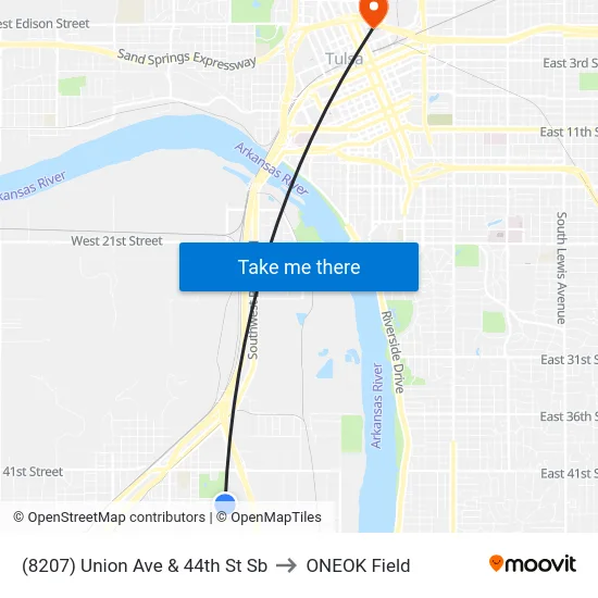 (8207) Union Ave & 44th St Sb to ONEOK Field map