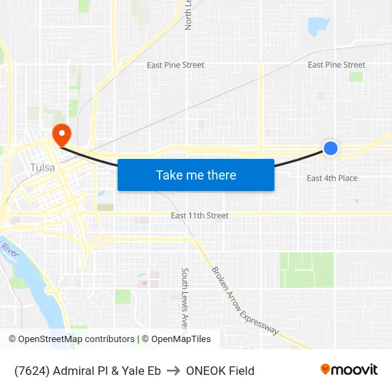 (7624) Admiral Pl & Yale Eb to ONEOK Field map