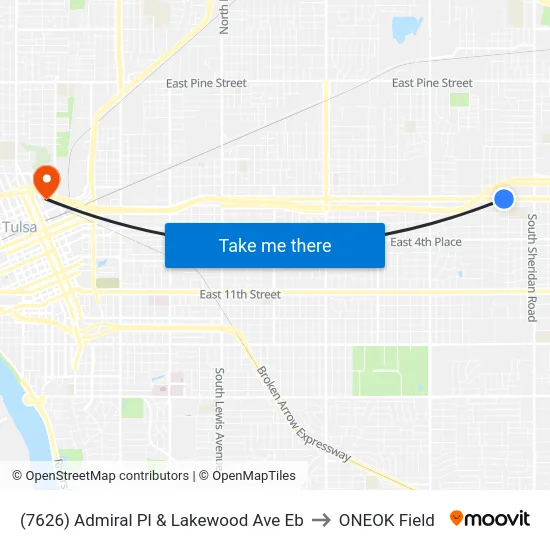 (7626) Admiral Pl & Lakewood Ave Eb to ONEOK Field map