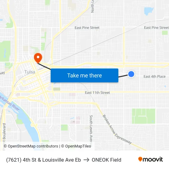 (7621) 4th St & Louisville Ave Eb to ONEOK Field map