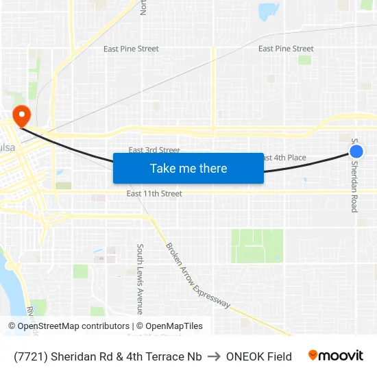 (7721) Sheridan Rd & 4th Terrace Nb to ONEOK Field map