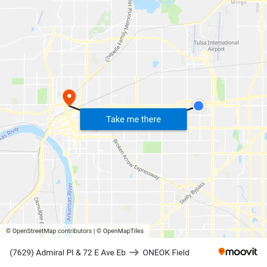 (7629) Admiral Pl & 72 E Ave Eb to ONEOK Field map