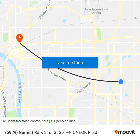 (6929) Garnett Rd & 31st St Sb to ONEOK Field map