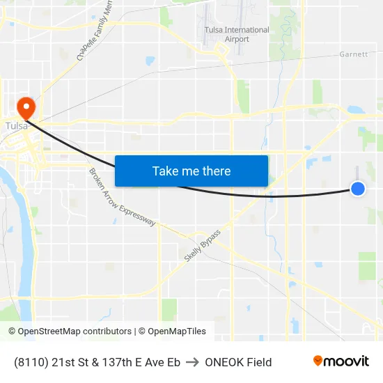 (8110) 21st St & 137th E Ave Eb to ONEOK Field map