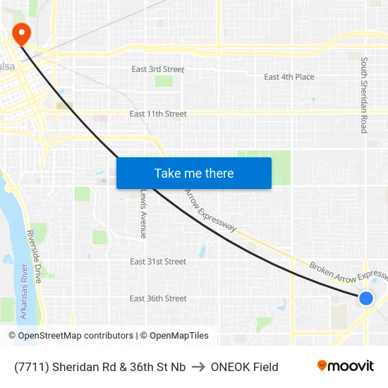 (7711) Sheridan Rd & 36th St Nb to ONEOK Field map