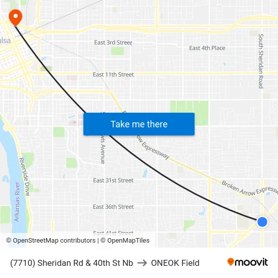 (7710) Sheridan Rd & 40th St Nb to ONEOK Field map