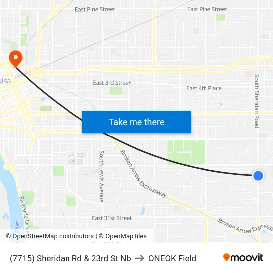(7715) Sheridan Rd & 23rd St Nb to ONEOK Field map