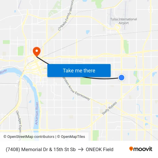 (7408) Memorial Dr & 15th St Sb to ONEOK Field map