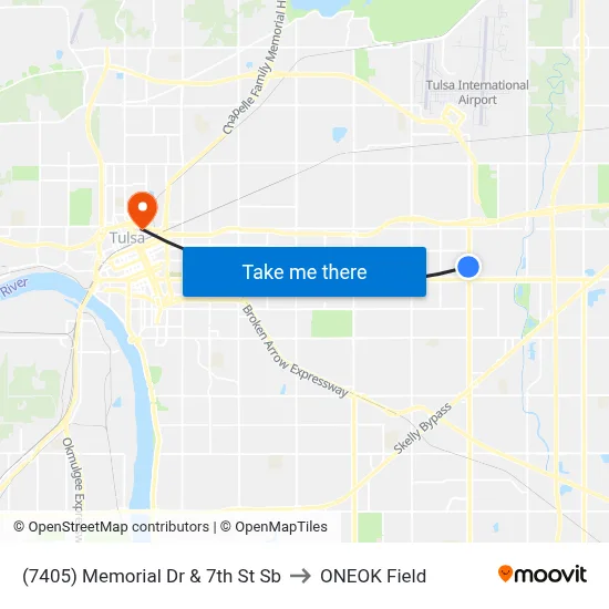 (7405) Memorial Dr & 7th St Sb to ONEOK Field map