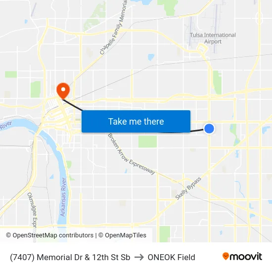 (7407) Memorial Dr & 12th St Sb to ONEOK Field map