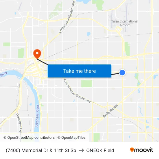 (7406) Memorial Dr & 11th St Sb to ONEOK Field map